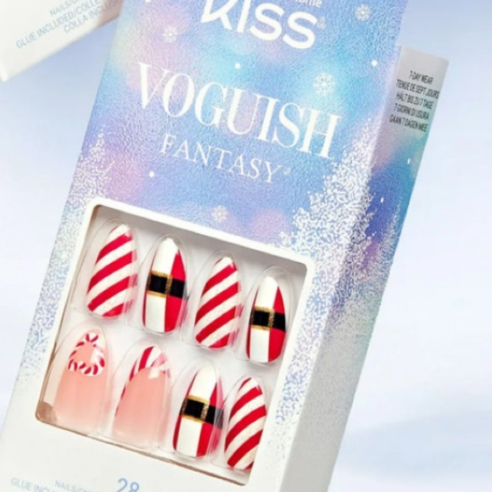 Holiday Nails – KISS Voguish Fantasy – NEW- Candy Cane Strips & Santa Belly